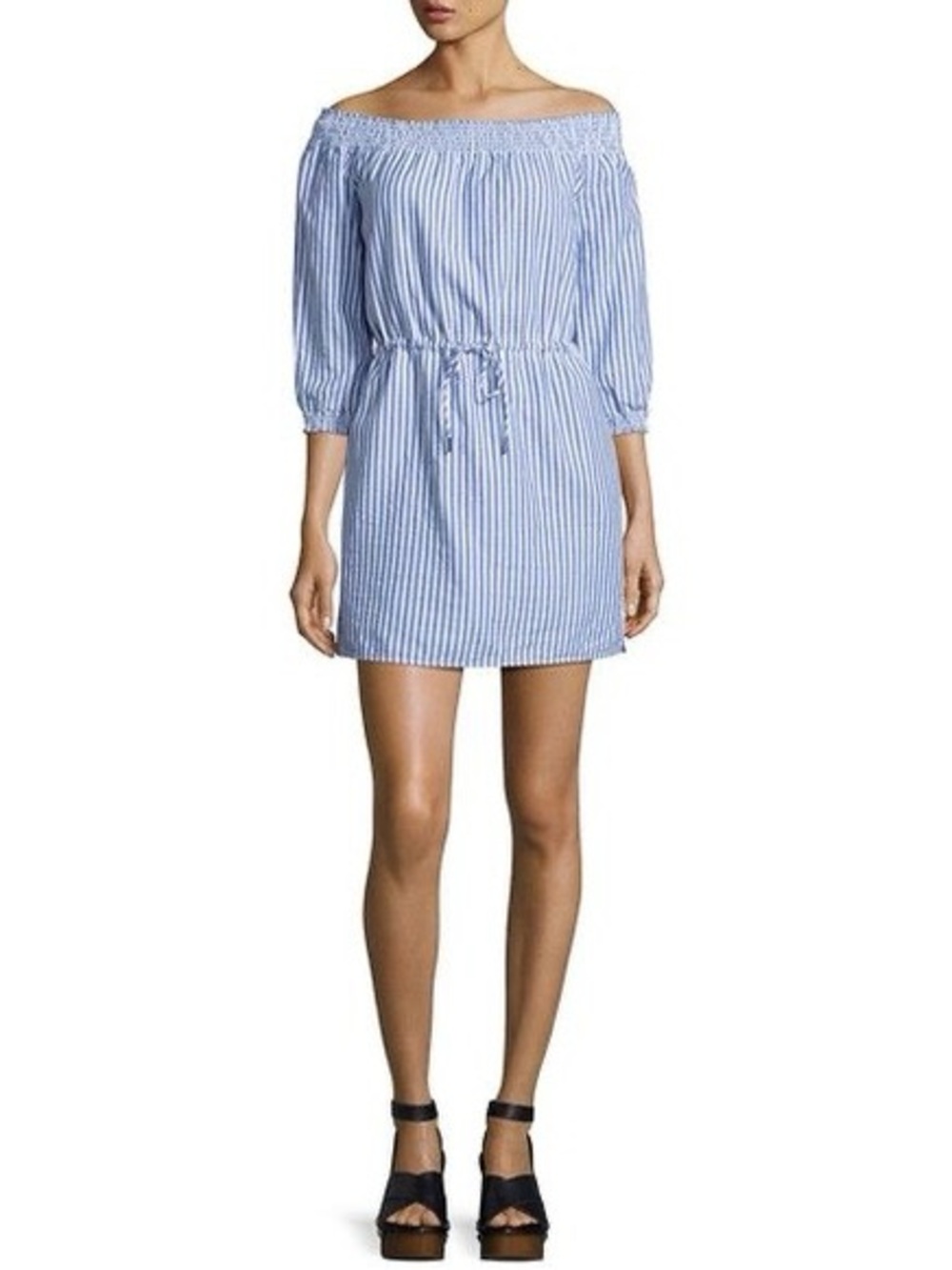 rag & bone drew dress off shoulder poplin Blue White Striped women’s size small